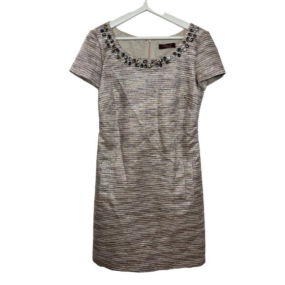 Eliza J Metallic Brown Jewel Neck Sheath Cocktail Party Dress Women’s 4 - Picture 1 of 13